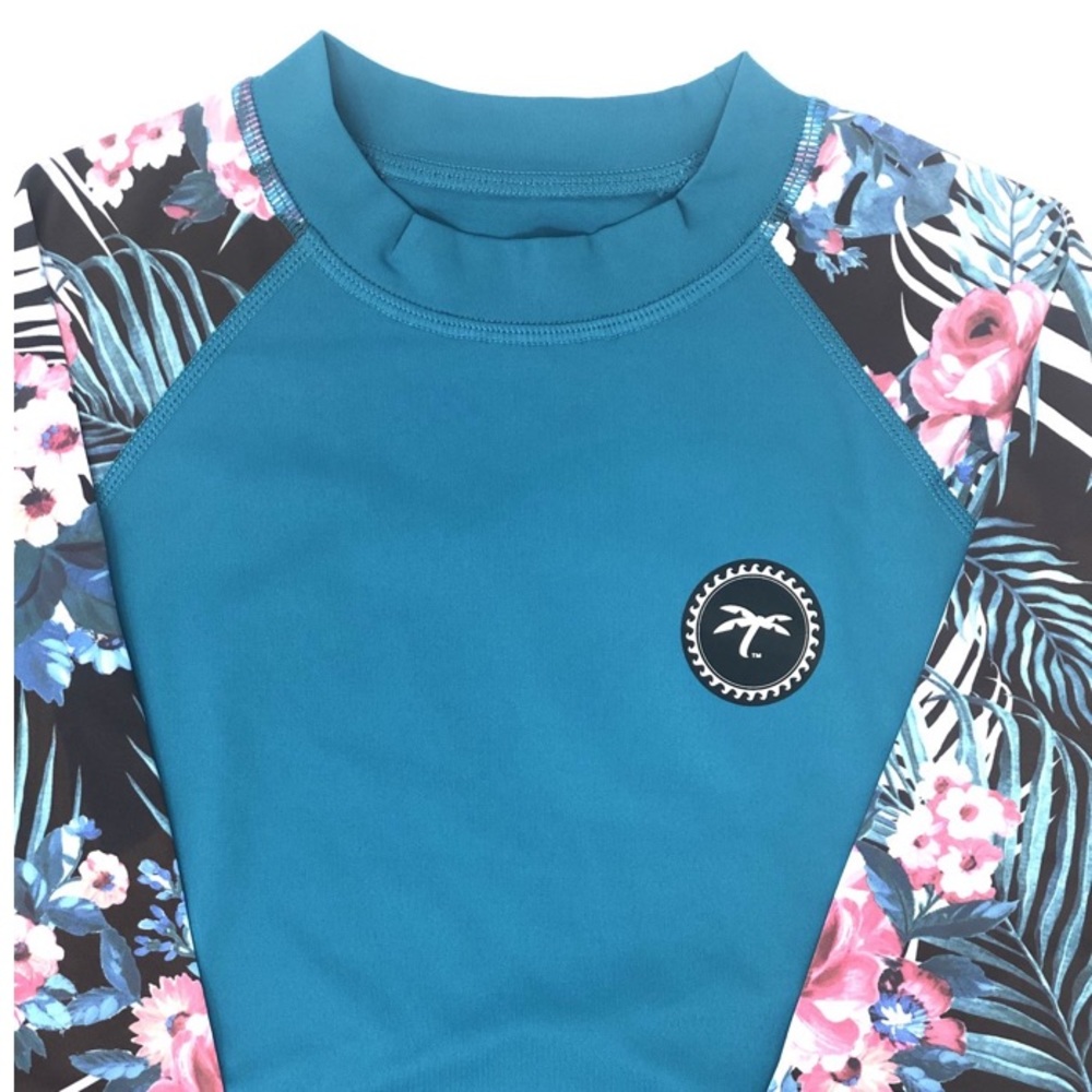 TRAPICAL KIDS Teal Flower Rashguard Swim wet suit